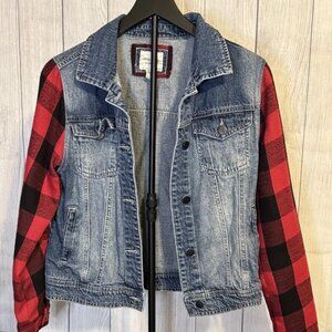 Forever 21 Women’s Denim Jacket Flannel Sleeves Size M Fall Layering